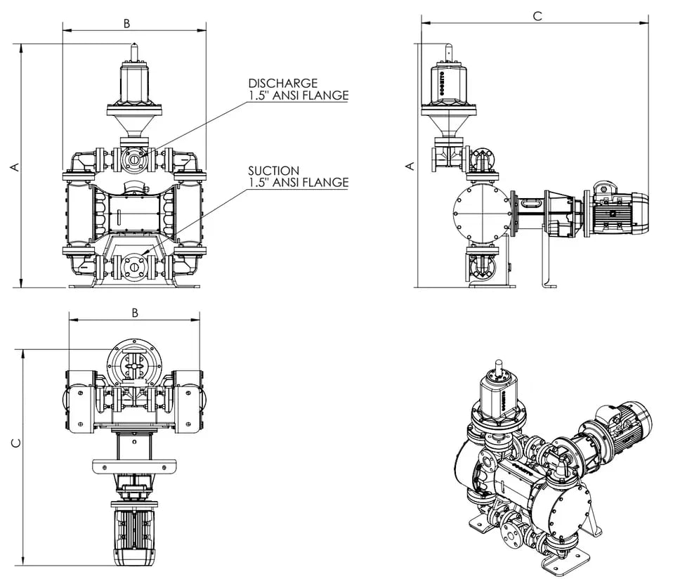 1.5 inch non-metallic pump general arrangement drawings