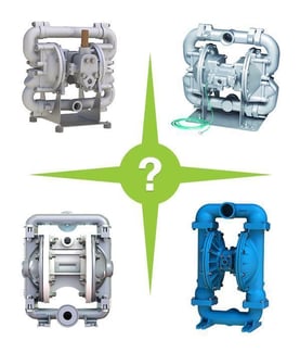 4 types of AODD pumps with question mark in the center indicating pump selection